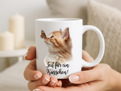 Tasse, weiß, glänzend, "Zeit für ein Küsschen!"