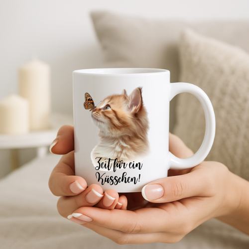 Tasse, weiß, glänzend, "Zeit für ein Küsschen!"